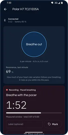 Paced breathing: the pacer circle and the live resonance score